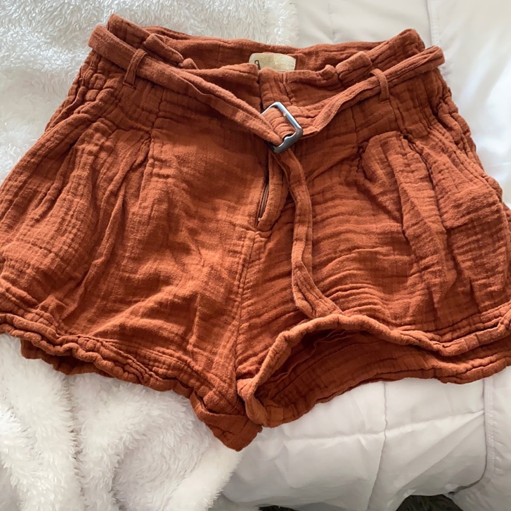 Belted 100% cotton size small high waisted shorts burnt Orange / summer brown